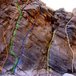 Von rechts nach links: "Small head, big bear" 7a, "Pressknödel" 5b, "Mr. Airport" 6a, "The crazy pianist" 5c, "Session" 6a