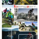 viele Bilder von Mountainbikern in Action auf dem Katalog-Cover mit Bergzeit Logo